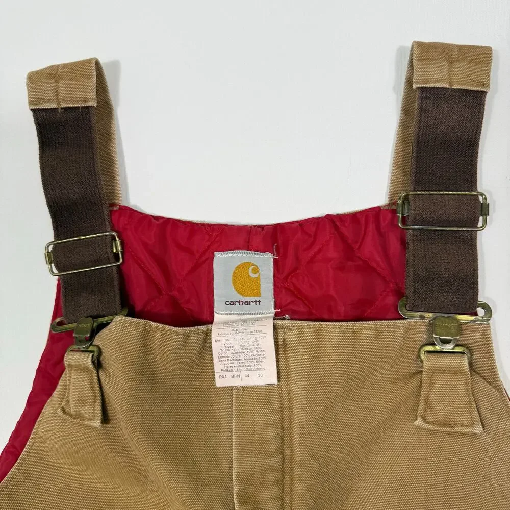 Vintage Carhartt Duck Canvas Insulated Bib Overalls Brown USA Made Quilted Lined - Picture 4 of 8